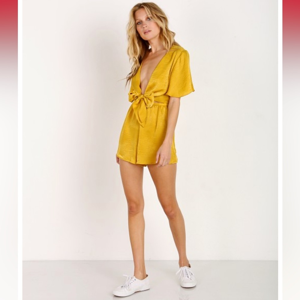 Show Me Your Mumu Mustard Tie-Front Romper
